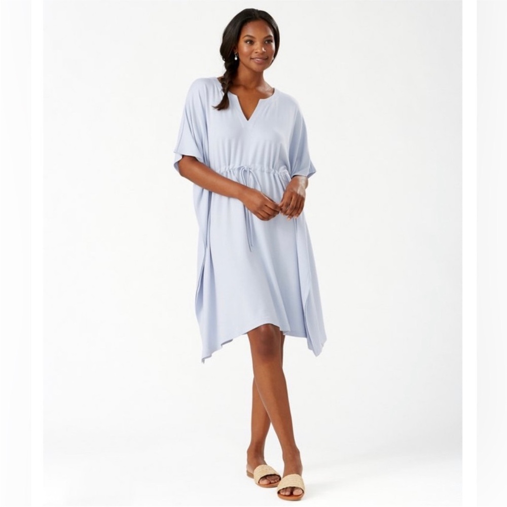 Tommy Bahama Island Soft Sea Coast Caftan Dress Cover Up Sea Mist Blue S/M - Picture 2 of 7